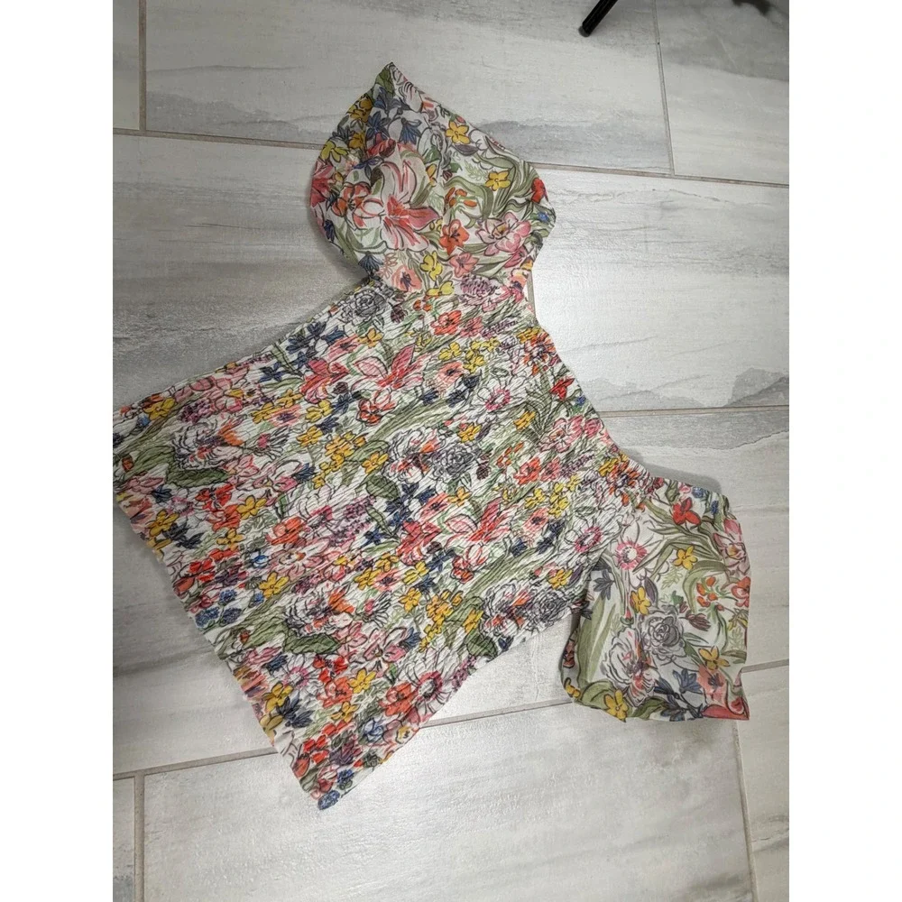 Anthropologie Smocked Floral Puff Sleeve Top Multicolor Size L OB1173576